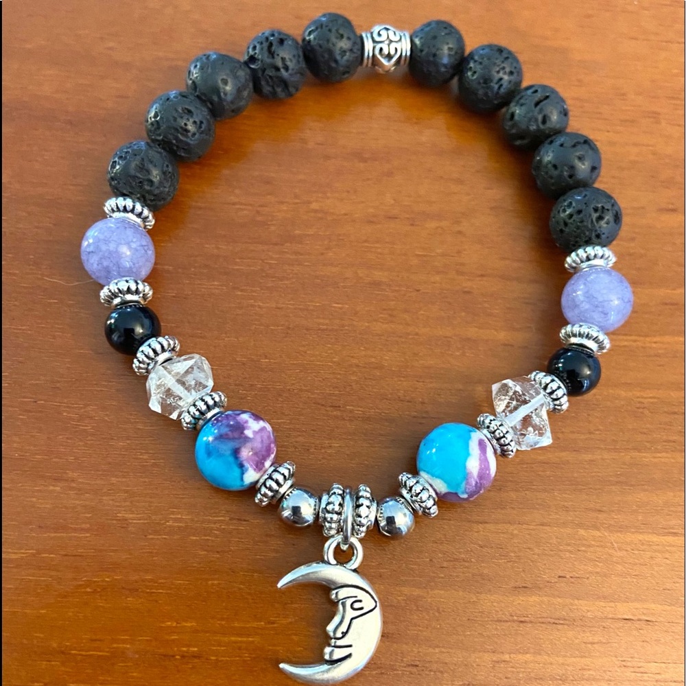 Herkimer diamonds lava rock angelite moon bracelet